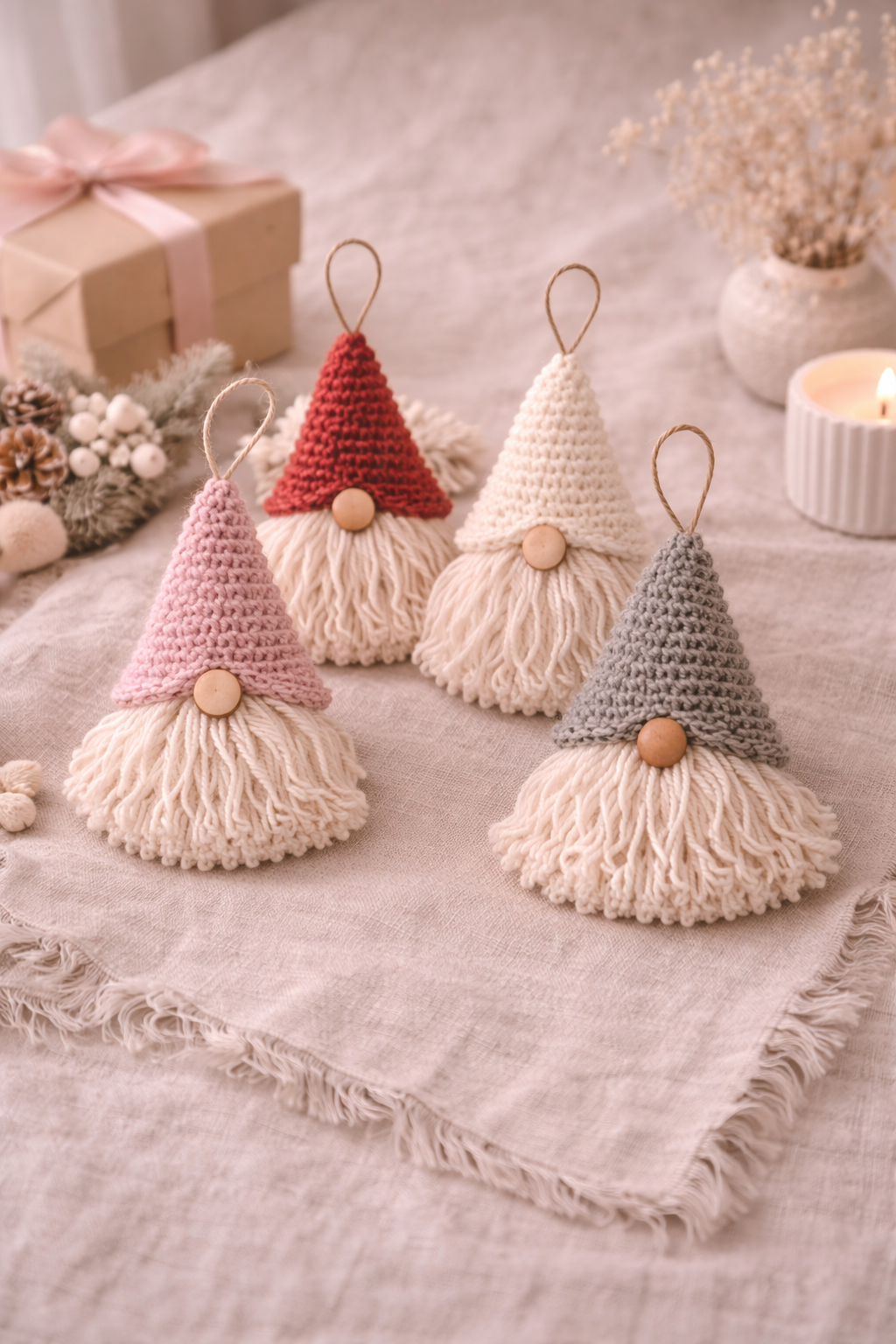 Ornements de gnomes en crochet